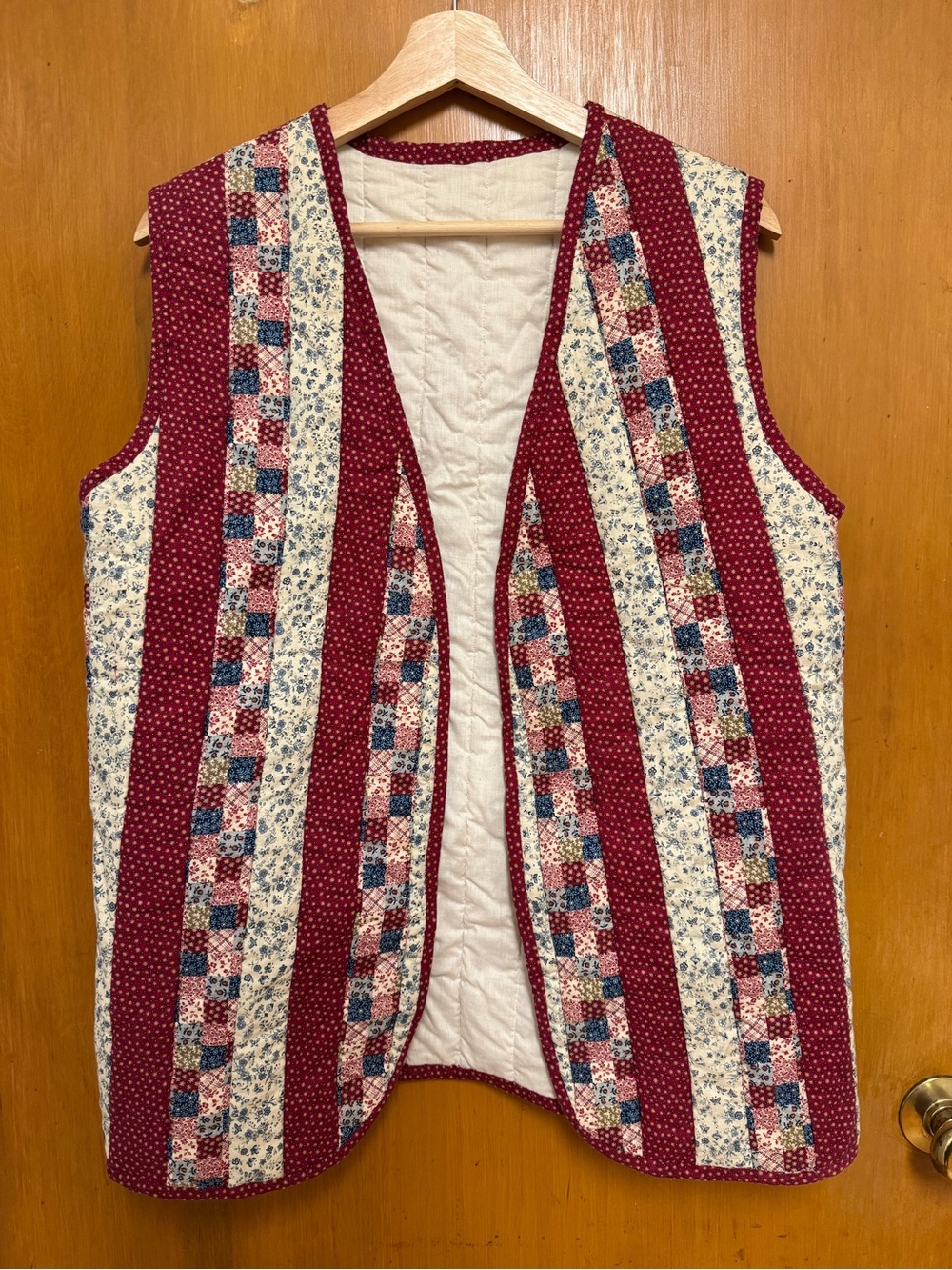 Special Handmade Quilted Patchwork Sleeveless Vest - Red Floral